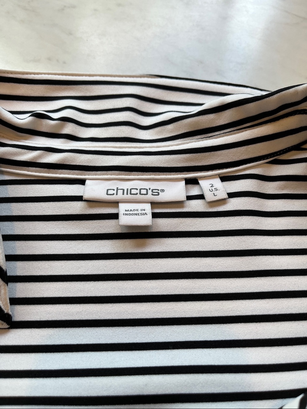 Chicos Striped Tee Shirt with cap sleeves. Size 2= 12 - Picture 5 of 7
